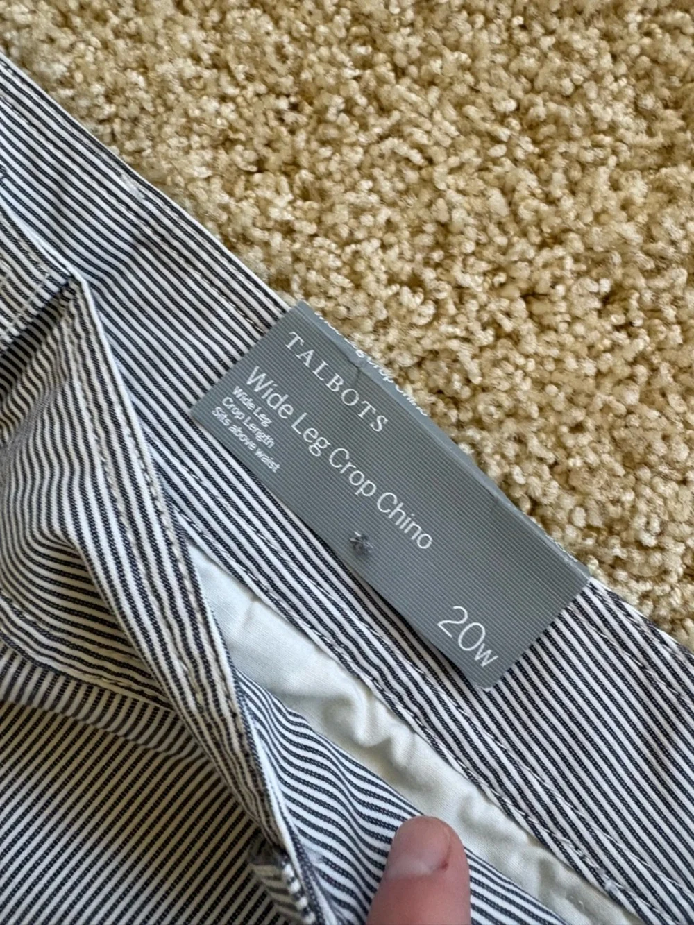 Talbots Wide Leg Crop‎ Chino Pants Blue White Stripe High Rise 20W NWT